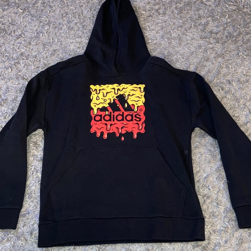 Adidas Black Hoodie with Yellow and Red Drip melting slime Logo youth xl 18/20